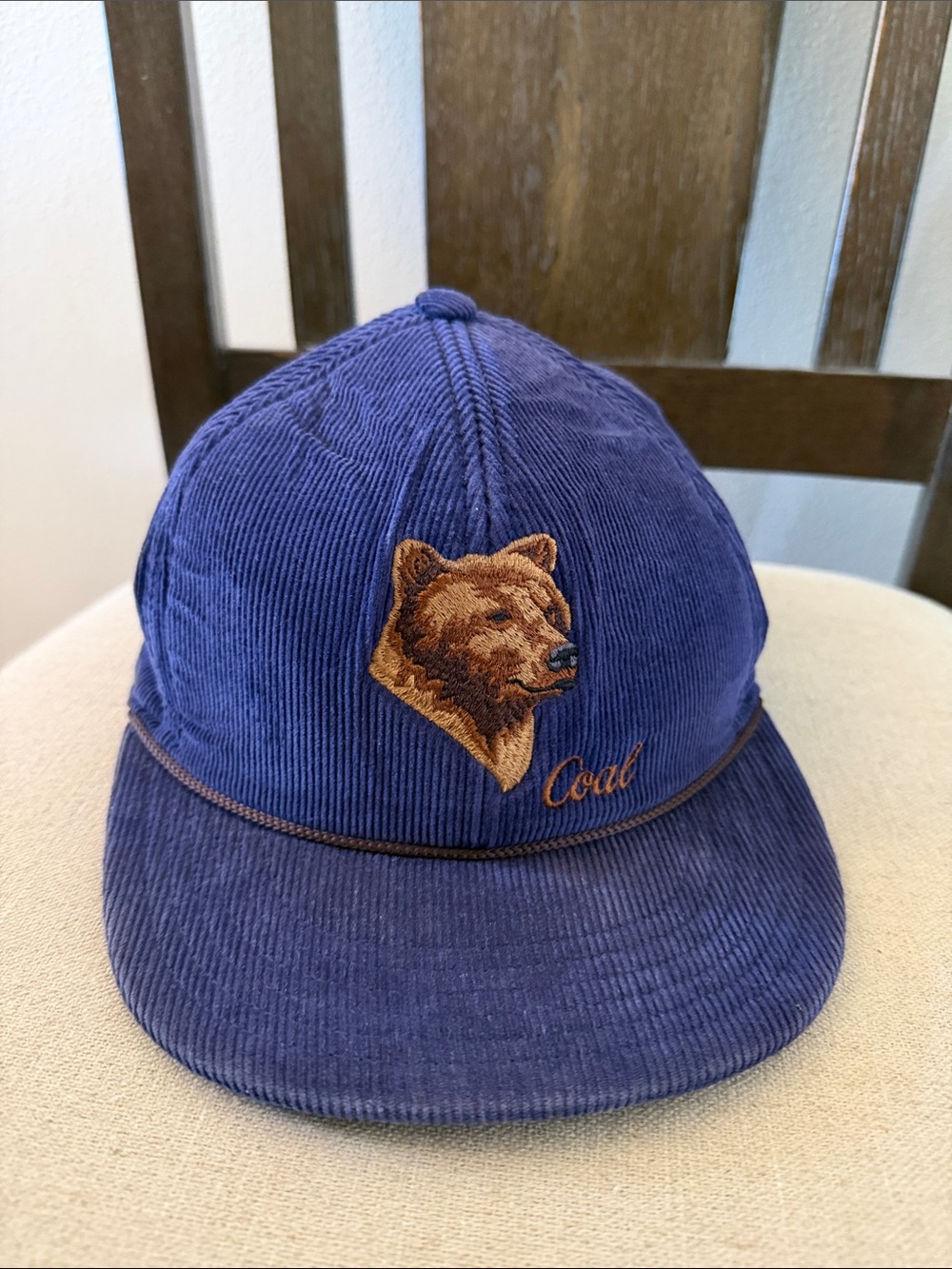 Coal Headwear Corduroy Bear Patch Cap Hat Blue Adjustable One Size